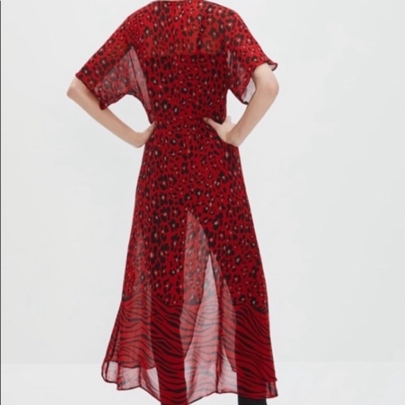 Zara Red Animal Print Flowy Cover Up - Picture 3 of 8